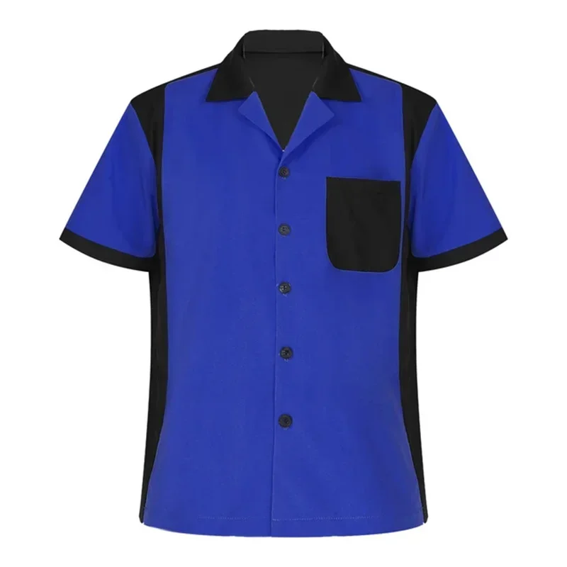 Men's Bowling Shirt Summer Retro Short Sleeve Button Casual Multi Color Striped Notched Collar Shirt