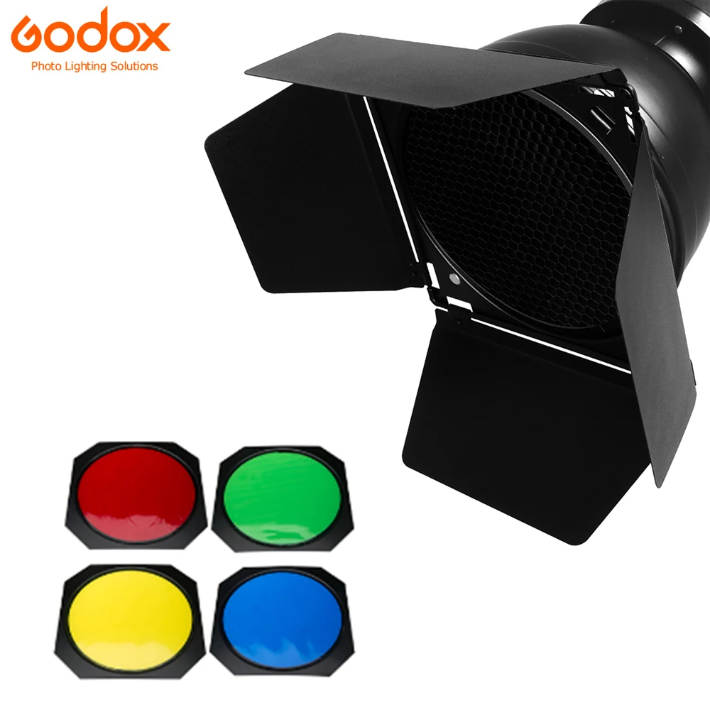 Godox BD-04 Barn Door Honeycomb Grid 4 color Filter Bowens Mount Reflector for Studio Flash