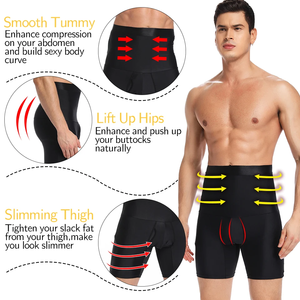 Men Boxer Briefs Body Shaper Waist Trainer Compression Shorts Tummy Control High Waist Boxer Modeling Shapewear Open Crotch Pant