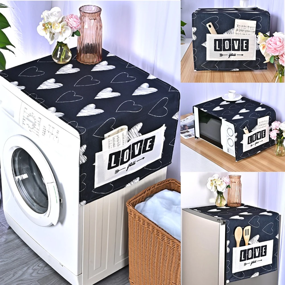 

Geometric Black Heart Washing Machine Dust Proof Covers Refrigerator Love Letter Dust Protector Linen Dust Cover Microwave Ovens