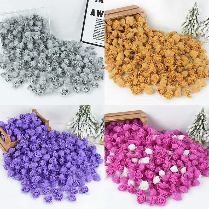 

50/100/200Pcs Mini Foam Rose Artificial Flower Head For Wedding Party Decoration DIY Wreath Accessories Home Decor Fake Flowers