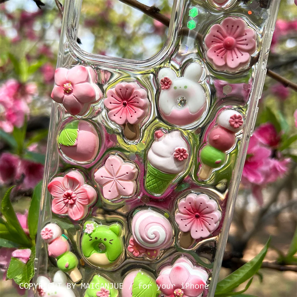 INS Cute Cherry Blossom Clear Phone Case For iPhone 15 13 14