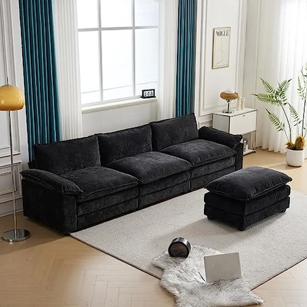 Description Picture 4 of item120" L-Shaped Convertible Sectional Sofa Set with Ottoman Modern Chenille 3-Seat Couch Living Room Oversized Plush Comfort