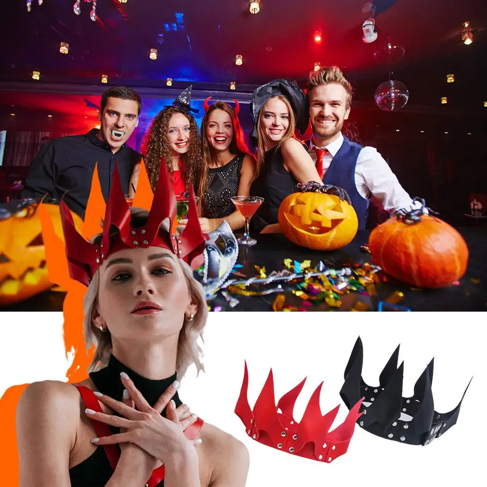 

Gothic Crown Black Leather Headband Adjustable Cosplay Party Headpieces Halloween Costume Headwear Hair Accessories For Wom D8X6