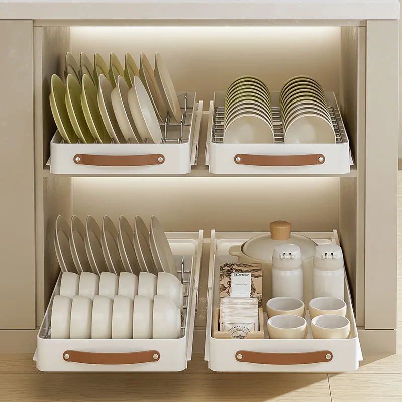 Kitchen Storage Box with Sliding Rail Pull-out Cabinet Storage Rack Spice Pantry Shelves Drawer Kitchen Organizer Basket