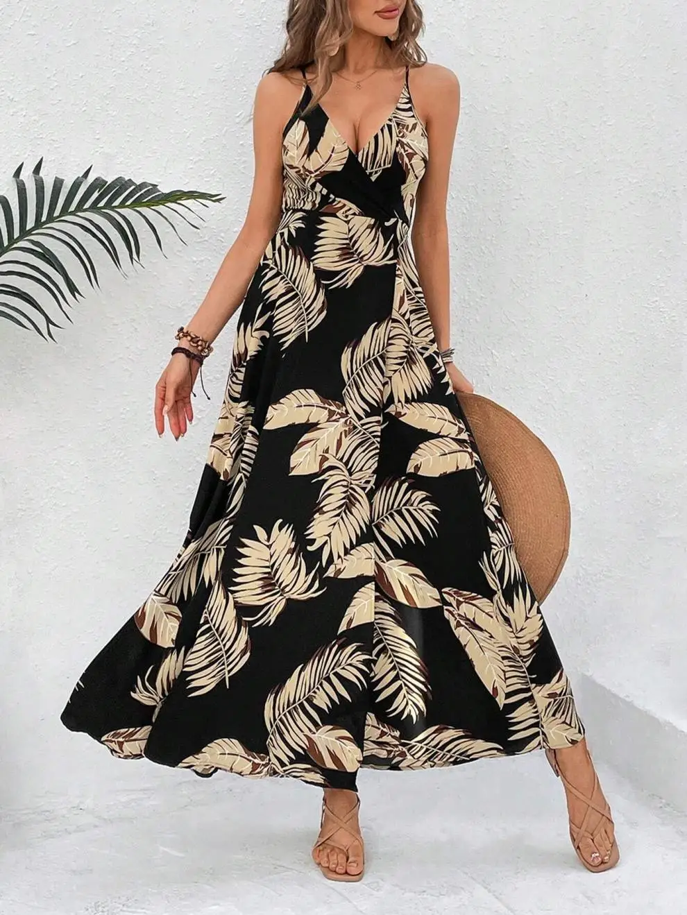 Fashion Flower Print Spaghetti Strap Dresses Women Sexy V-neck Backless Slit Long Dress Bohemian Style Vacation Beach Vestidos