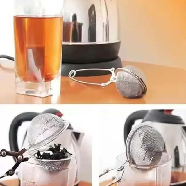 Reusable Steel Mesh Tea Infuser Sphere - Anti-Scald Handle Herb Coffee Filter Strainer Practical Kitchen Gadget Tea Diffuser T1F 3