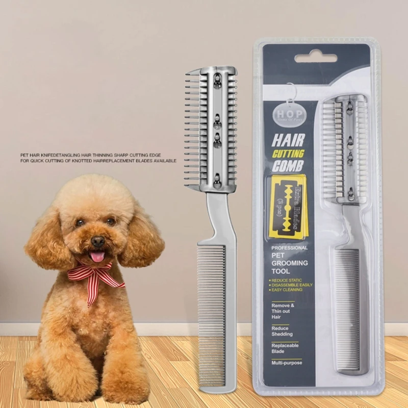 

2-in-1 Professional Pet Grooming Razor Comb Plastic Trimmer for Dogs Cats with 2pcs Metal Blades for Safe Grooming Pet Supplies