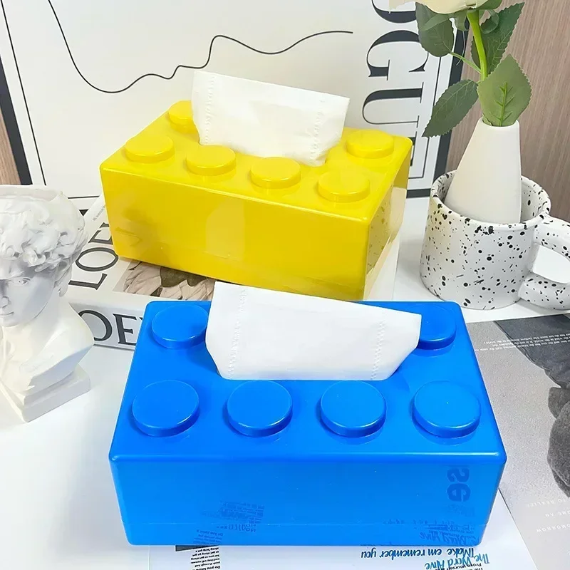 Description Picture 3 of itemNew Creative Building Blocks with Spring Tissue Box Wall-mounted Perforation-free Paper Holder Bathroom Face Towel Box Organizer