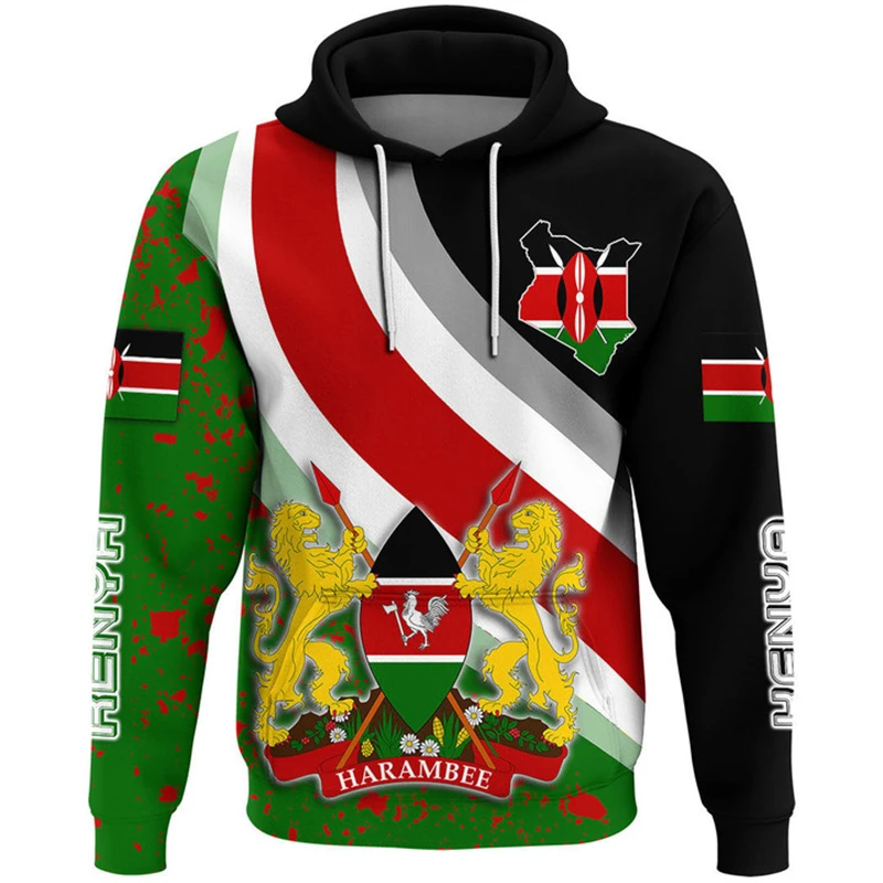 

Kenya Map Flag 3D Printed Hoodies For Men Clothes National Emblem Pullovers Africa Country Tracksuit Boy Streetwear Kids Hoody