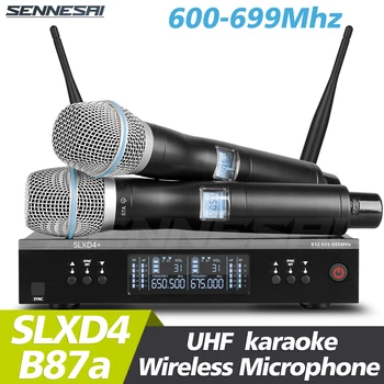 전문가용 듀얼 무선 마이크, 600-699MHz 무대 공연, UHF 노래방 금속 핸드헬드 마이크, 최고 품질, SLXD4+ Beta87a, 2 채널
