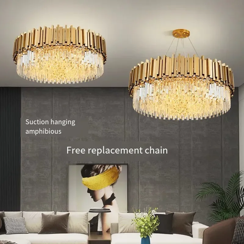 

Postmodern Golden Art Deco Luxury Crystal LED Chandelier Lighting Fixtures Lustre Suspension Luminaire Lampen For Dinning Room