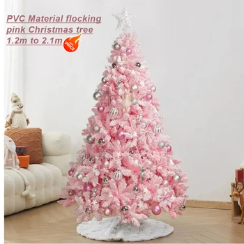 PVC Pink Christmas Tree with Dense Flocked Snow Christmas Tree 120cm To 210cm Indoor and Outdoor Atmosphere Christmas Decoration