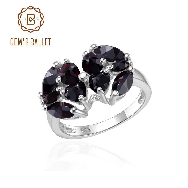 

GEM'S BALLET Symbolic Jewelry New Designs Natural Black Garnet Gemstone 925 Sterling Silver Gourd Shape Fancy Ring