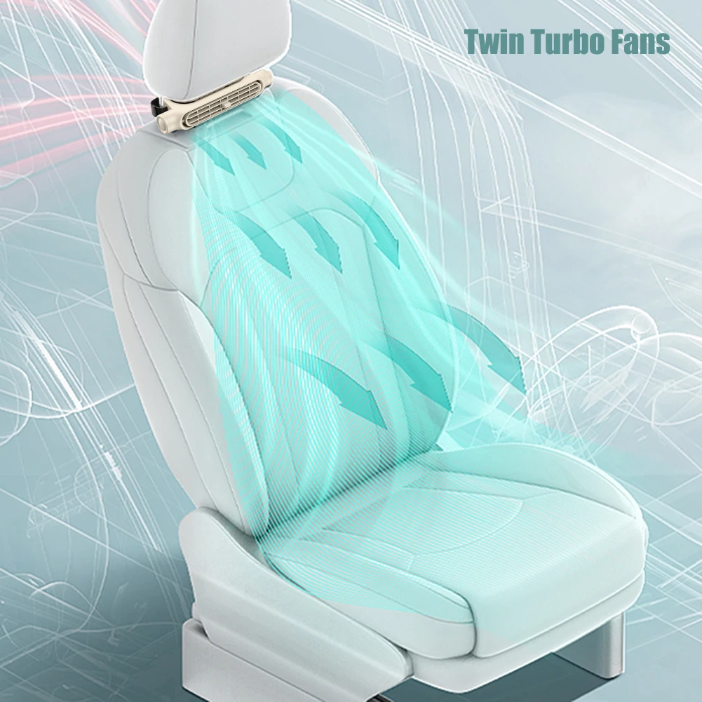 Car Seat Headrest Fan USB Powered Car Headrest Cooling Air Fan 3 Speeds Adjustable Air Cooling Fan for Front Rear Seat Passenger