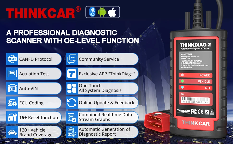 Thinkcar Thinkdiag OBD2 Scanner Bluetooth, Bidirectional Scan Tool All  Systems Diagnostic Scanner with ECU Coding, 15+ Maintenance Functions, All