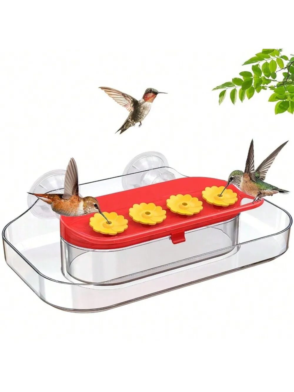 Window Hummingbird Feeders, Strong Suction Cups Hummingbird Feeder With Ant Moat, 4 Feeding Ports, Easy To Clean And Refill