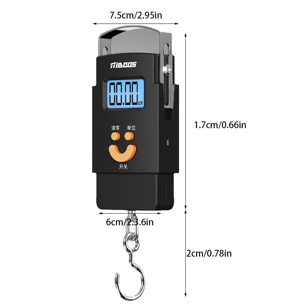 Stainless Steel Portable Digital Hanging Scales Electronic Luggage Balance Battery Powered Hook LCD Display with Backlight