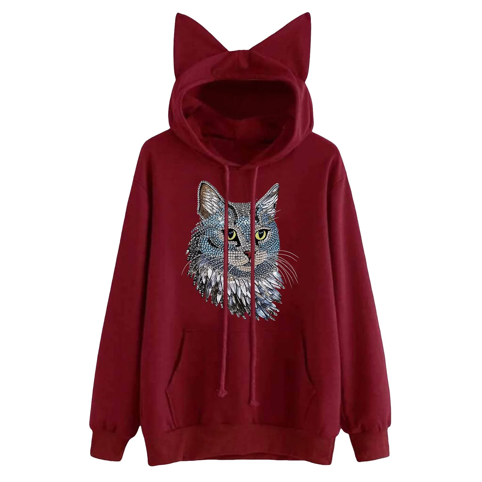 

Cat Print Hoodie Women with Cat Ear Hat Graphic Cats Long Sleeve Pullover Sweatshirt Cat Kawaii Winter Warm Pocket Hoody Female