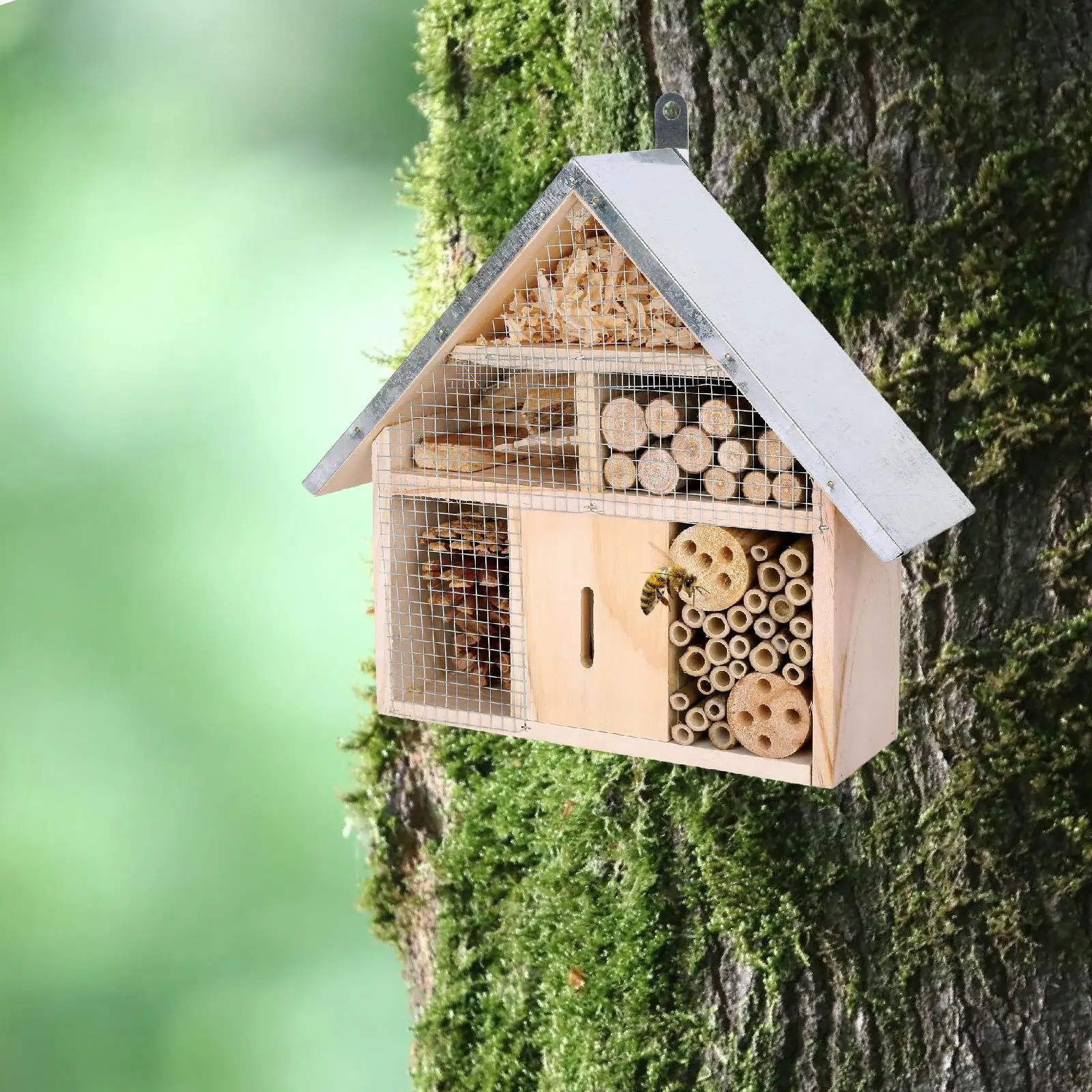 Wooden Bee House Breeding Natural Butterfly Hotel for Outdoor Fence