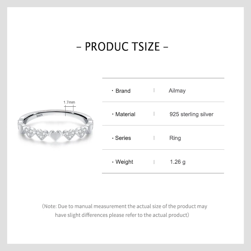 Ailmay 진짜  하트 여성을위한 패션 반짝 이는 CZ 손가락 반지 로맨틱 발렌타인 데이  주얼리