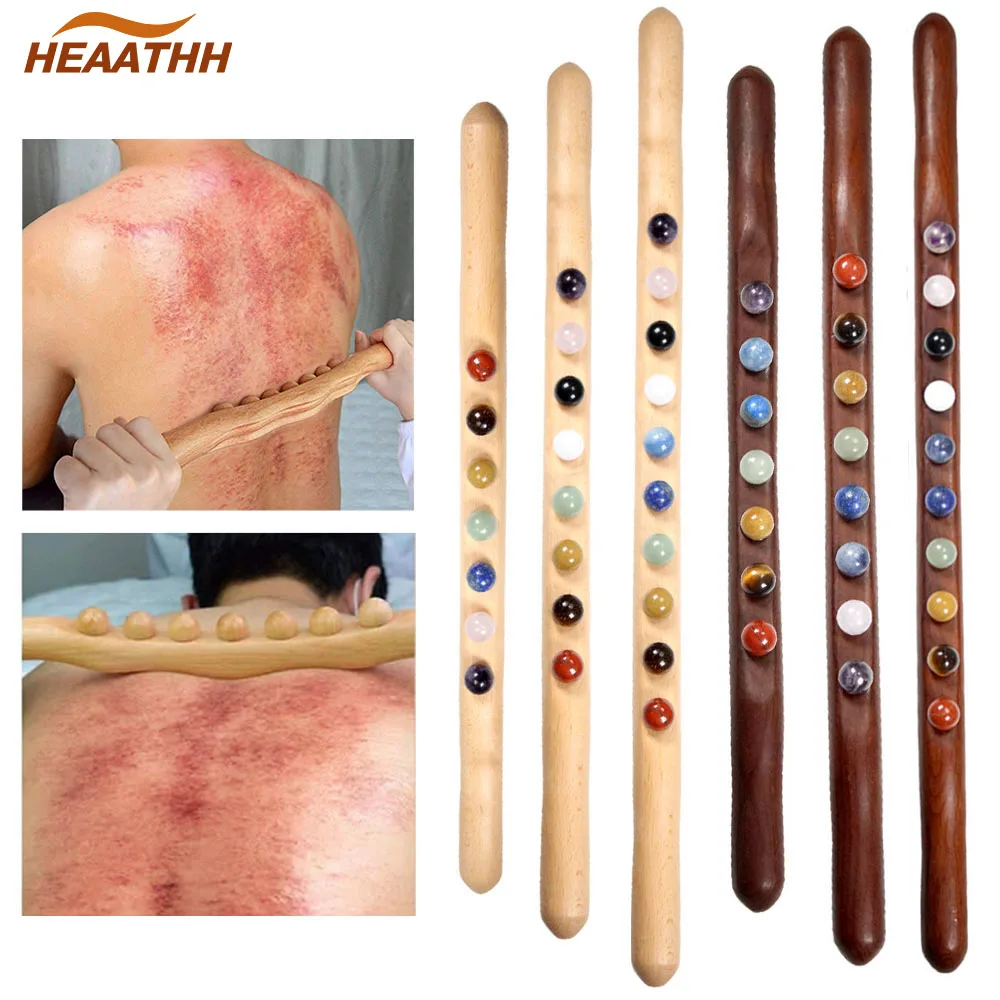 Wooden Gua Sha Massage Stick Jade Stone Beads Trigger Point Massager Back Waist Leg Muscle Scraping Therapy Massage Relaxation wooden gua sha massage stick jade stone beads trigger point massager neck shouder waist back muscle scraping massage relaxation