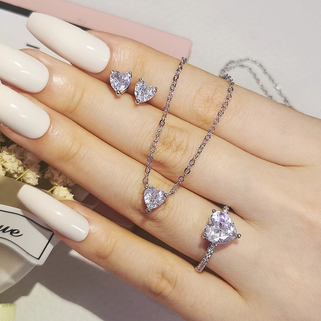 Pack Dubai Silver Color Jewelry Set Engagement Ring Necklace Pendant for Wedding Bridal Jewelry for Women Earring  J1104