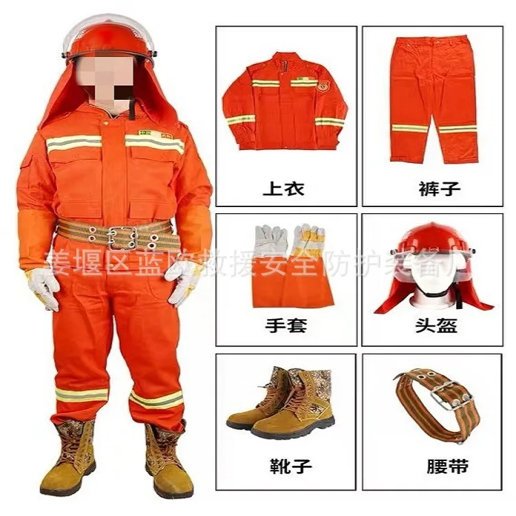 6Pcs Cotton Forest Fire Fighting Clothing Wildfire Suppression Clothing Flame Retardant Bunker Gear Suit Fire Fighting