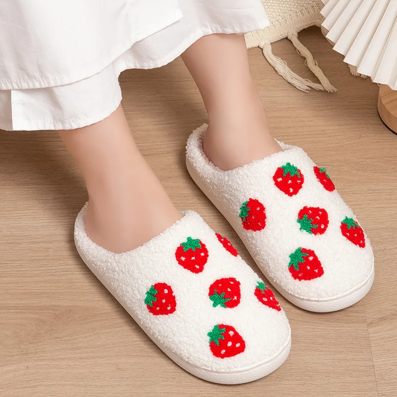 Winter Indoor Warm Slippers For Women Men Plush Non-slip Floor Slides Couple Fluffy Soft Flip Flops Adults Lovely Rainbow Shoes 3