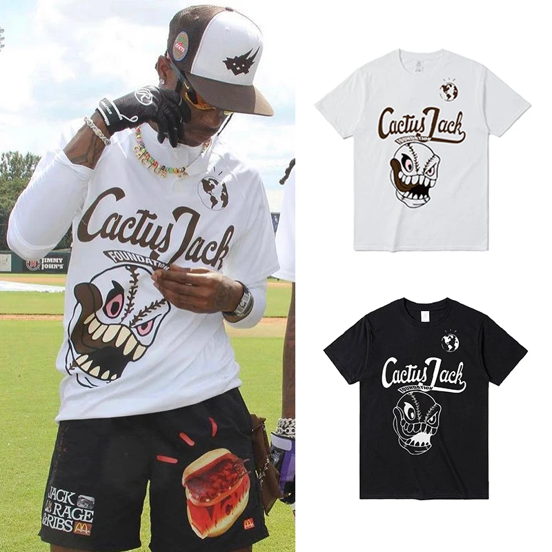 Travis scott T shirt men hiphop vintage astroworld cactus jack lightning Letter Print Punk Black Tops |