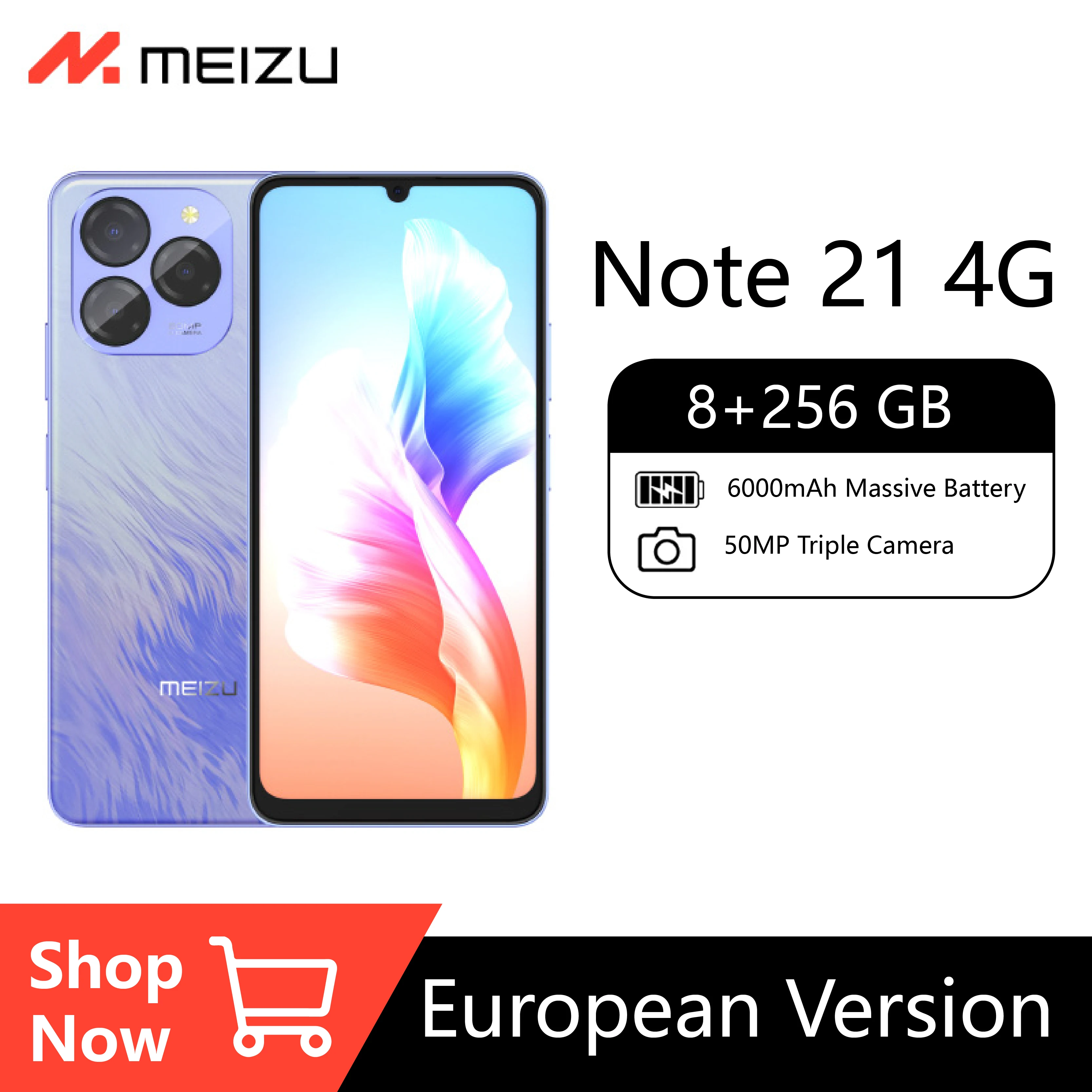 Meizu-スマートフォンノート21, 4g, 8gb/256gb, 6000mah大容量