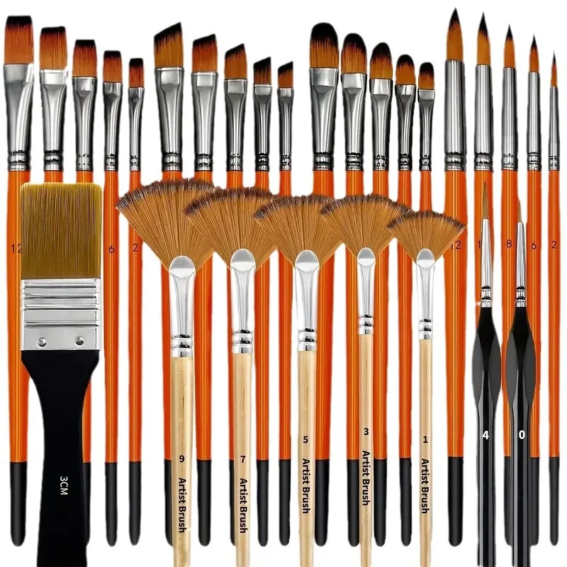 32Pcs Paint Brush Set for Acrylic Painting Premium Nylon Bristles with Round Filbert,Flat,Fan,Angle,Fine Detail Brush for Artist 2