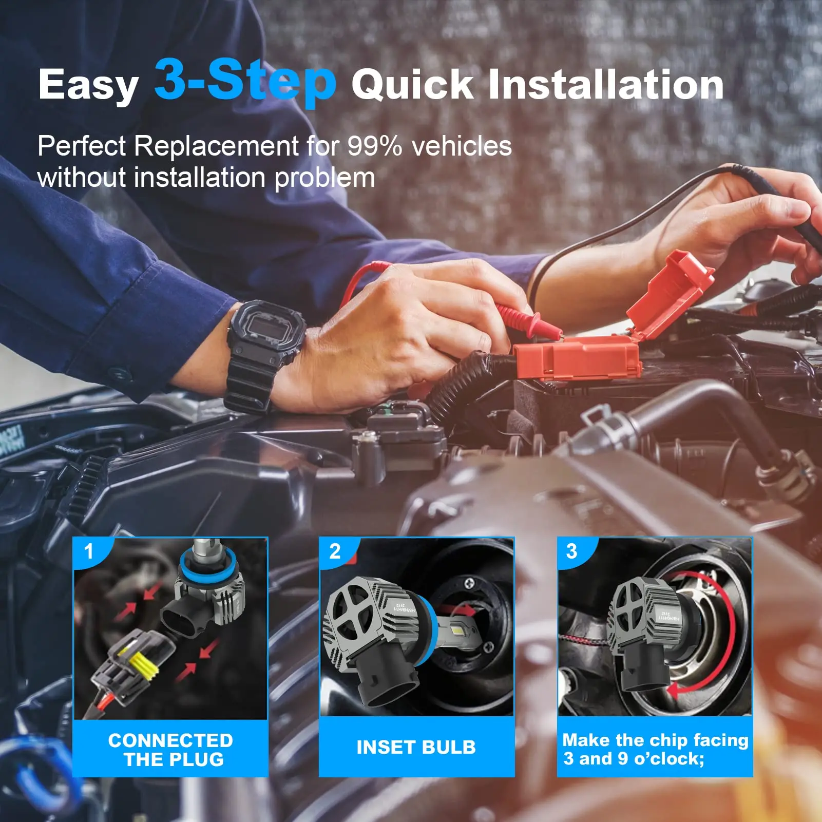 9012 LED Headlight Bulbs ,Super Bright High and Low Beam Headlight Bulbs Kit, 6500K Cool White Light LED