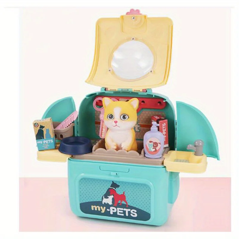 Pet Care Play Set Doctor Kit for Kids, Doctor Pretend Play Vet Dog Grooming Toys Puppy Dog Carrier Feeding Dog Backpack 3