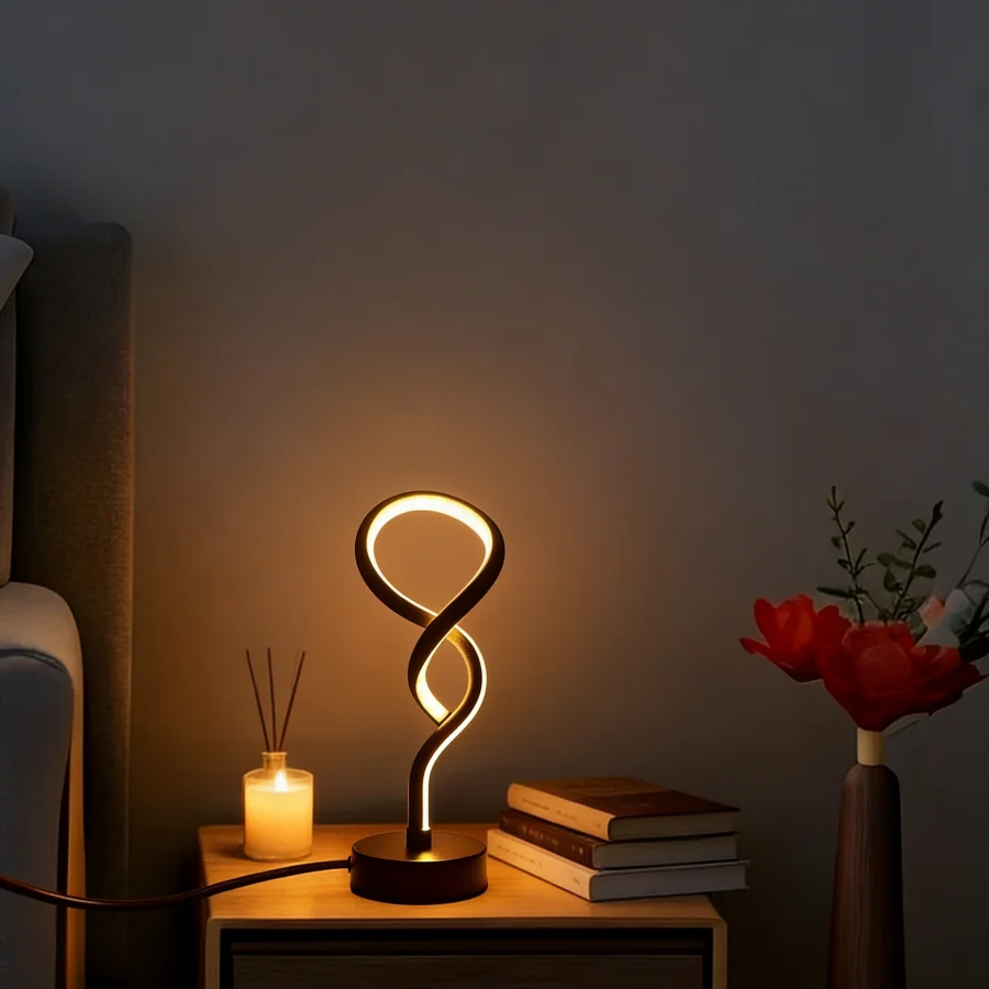 1PC 인피니티 LED 테이블 램프, 현대적인 따뜻한 백색 야간 조명, 침실, 옷장, 거실, 홈 데코용 장식 데스크 램프