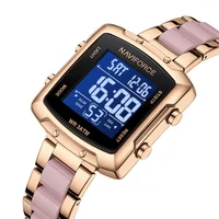 NAVIFORC Women Watches Steel Band Ladies Electronic Stopwatch Alarm Watch Waterproof LCD Display Wristwatch Girlfriend Gift 2025