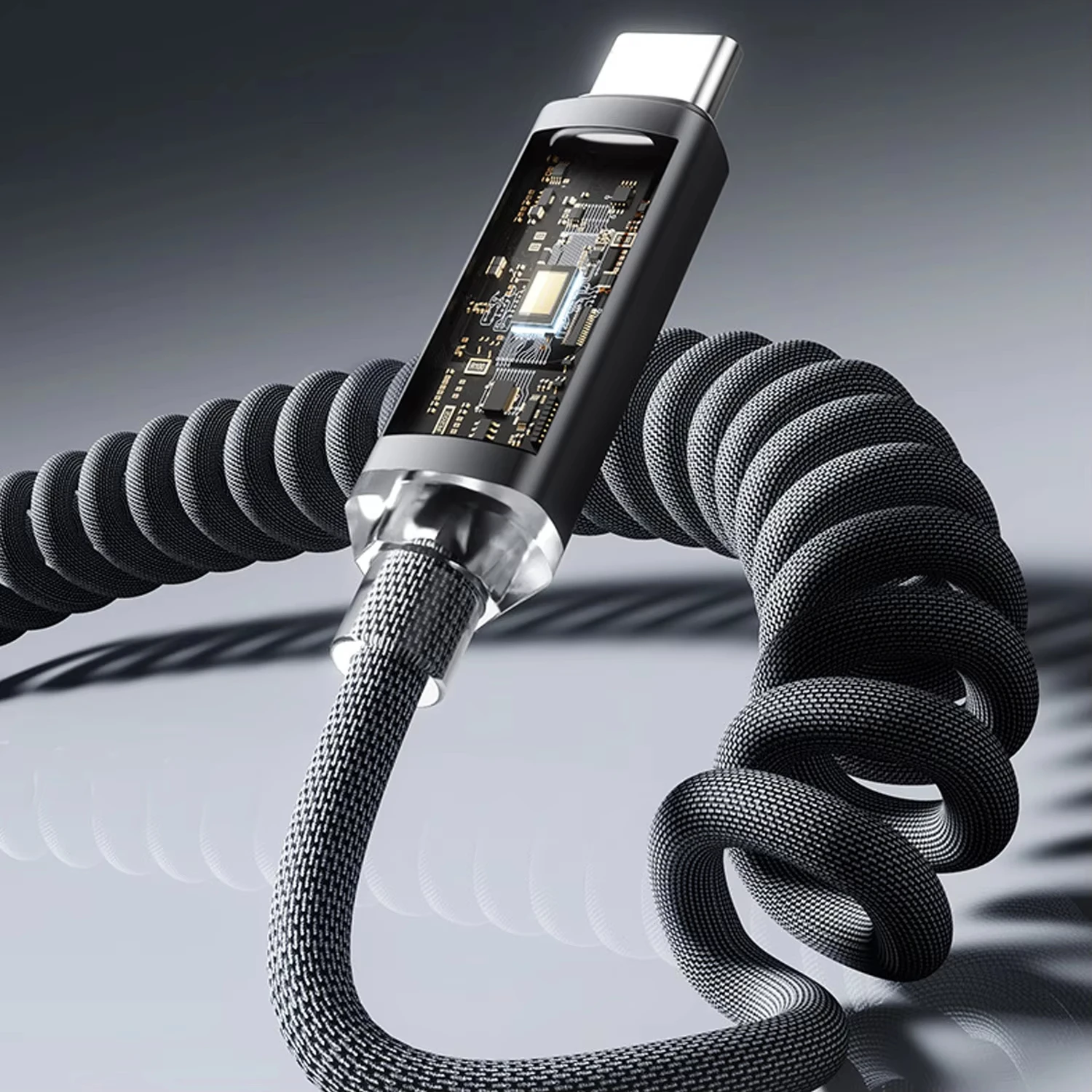 120W USB-C to USB C Fast Charge Spring Cable Retractable Car Charger Data Cord for iPhone 17/16/15 Samsung Xiaomi Type-C Phones 5