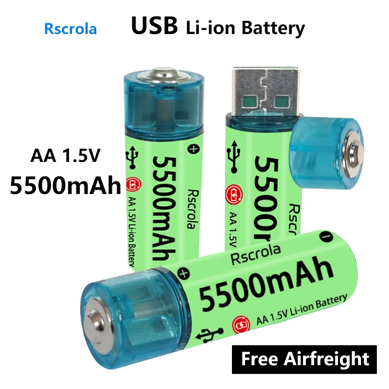 HighCapacityUSBAALithiumBattery5500mAhRechargeableAABattery