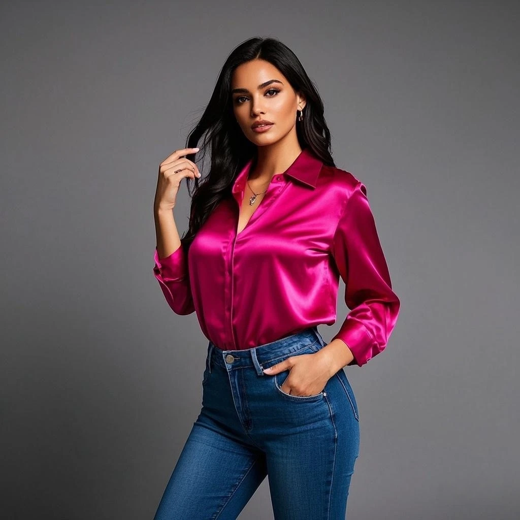 Chic Elegant Blouses For Youth Women 2025 Summer New Lady's Blouses Plain Shirts & Blouses Long Sleeve Top Sweet Satin Shirts