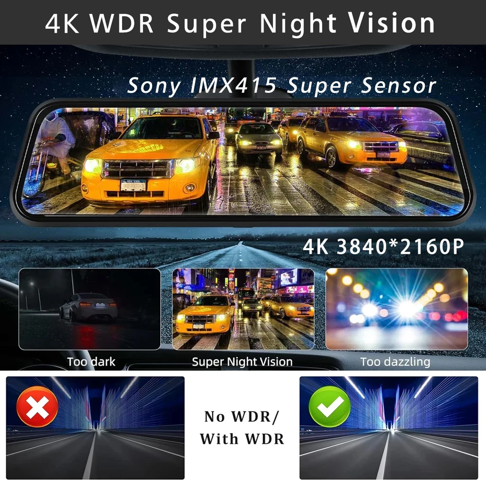대시 캠 백미러 카플레이, 안드로이드, 자동차, GPS, 5G, 와이파이, BT, 자동차 Dvr, 블랙박스, 카메라 드라이브 녹음기, 11.26 인치, 4K