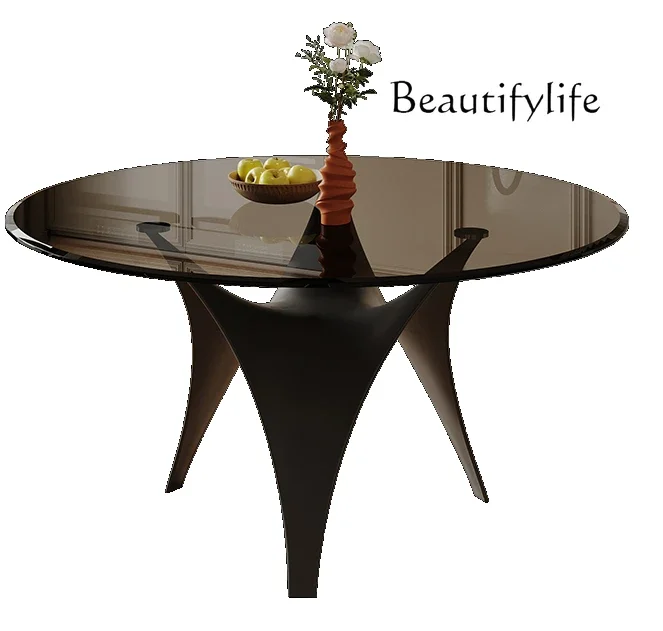 

Italian Minimalist Tempered Glass round Table Household round Dining Tables and Chairs Set Recommended round Table