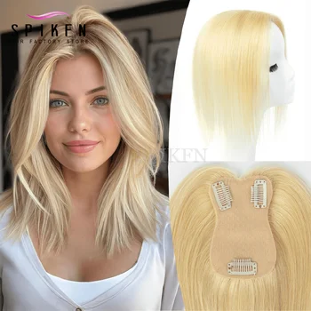 '7x11'cm Hair Toppers Middle Part Women Human Hair Topper with Lace Base Clips in Hair Extensions Honey Blonde Human Hairpieces