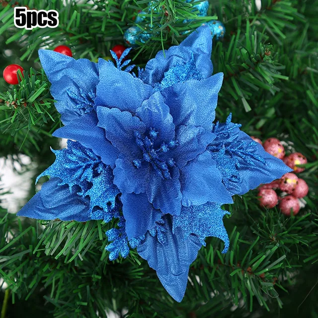 5pcs Christmas Large Poinsettia Glitter Flower Tree Wedding Decorative Christmas Hanging Decor For Home DIY Artificial Flowers - AliExpress