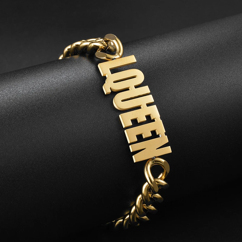 Stainless Steel Custom Name Bracelet For Men 10mm Cuban Chain