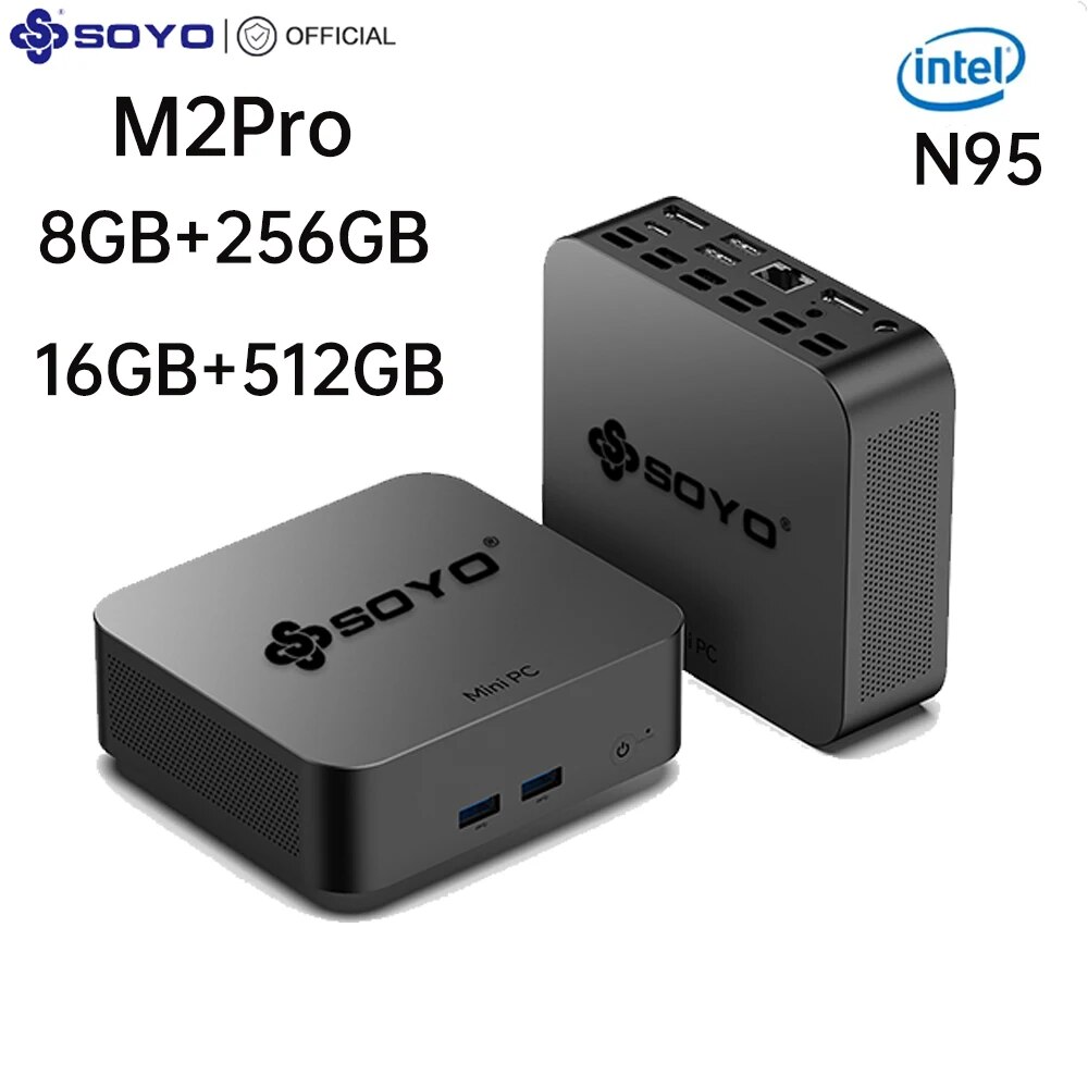 SOYO M2 Pro Mini PC: 8/16GB RAM, 256/512GBSSD, Intel Celeron N95, Windows 11 Pro - Compact & Ideal for Home, Business & Gaming