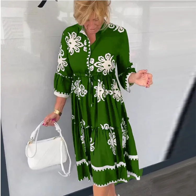

Summer print three-quarter-sleeve dress Loose and comfortable dress