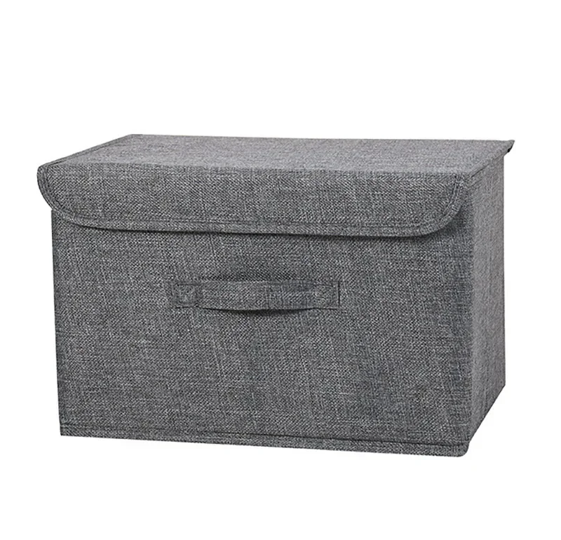Washable Cotton Linen Fabric Folding CD Storage Box Foldable Bins Toys Organizer With Lid Storage Basket Laundry Basket 6