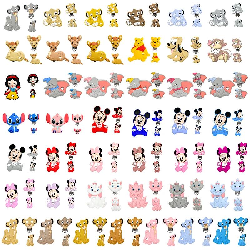 Silicone Disney Cartoon Figure Teether Beads and Clips 3pcs/set Baby Teether Pacifier Chain Accessories Teething Jewelry Toys
