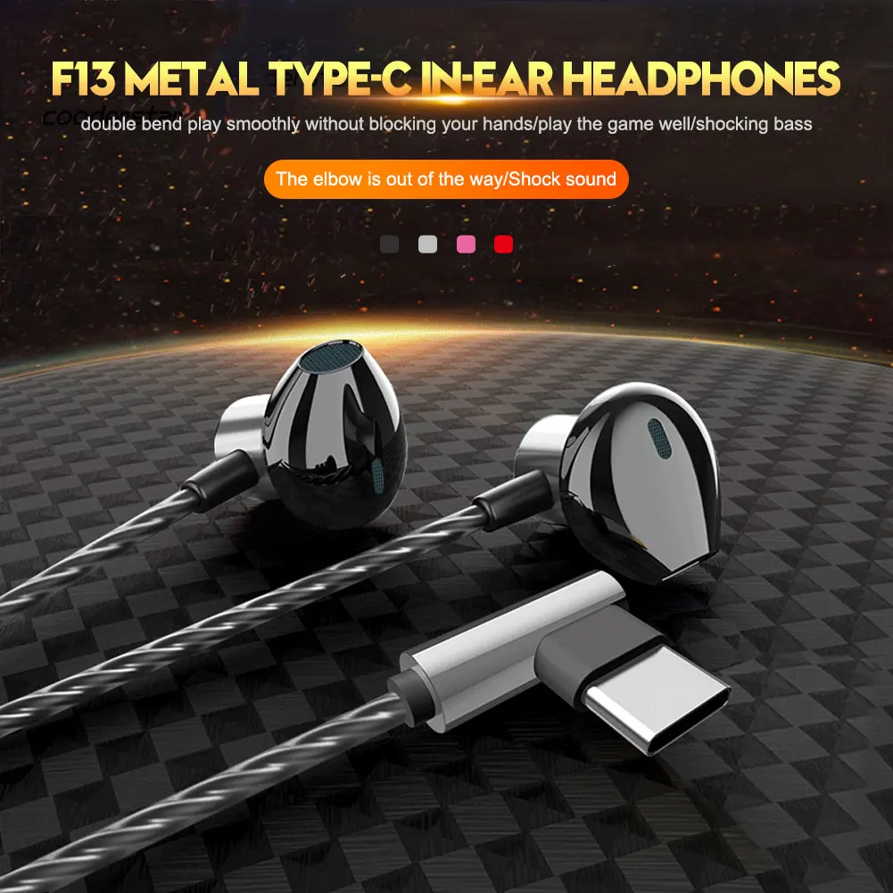Ergonomic Metal Type C In-Ear Earphones Ergonomic Lightweight Metal Musical Earbuds Mobile Gaming Earphone Huawei