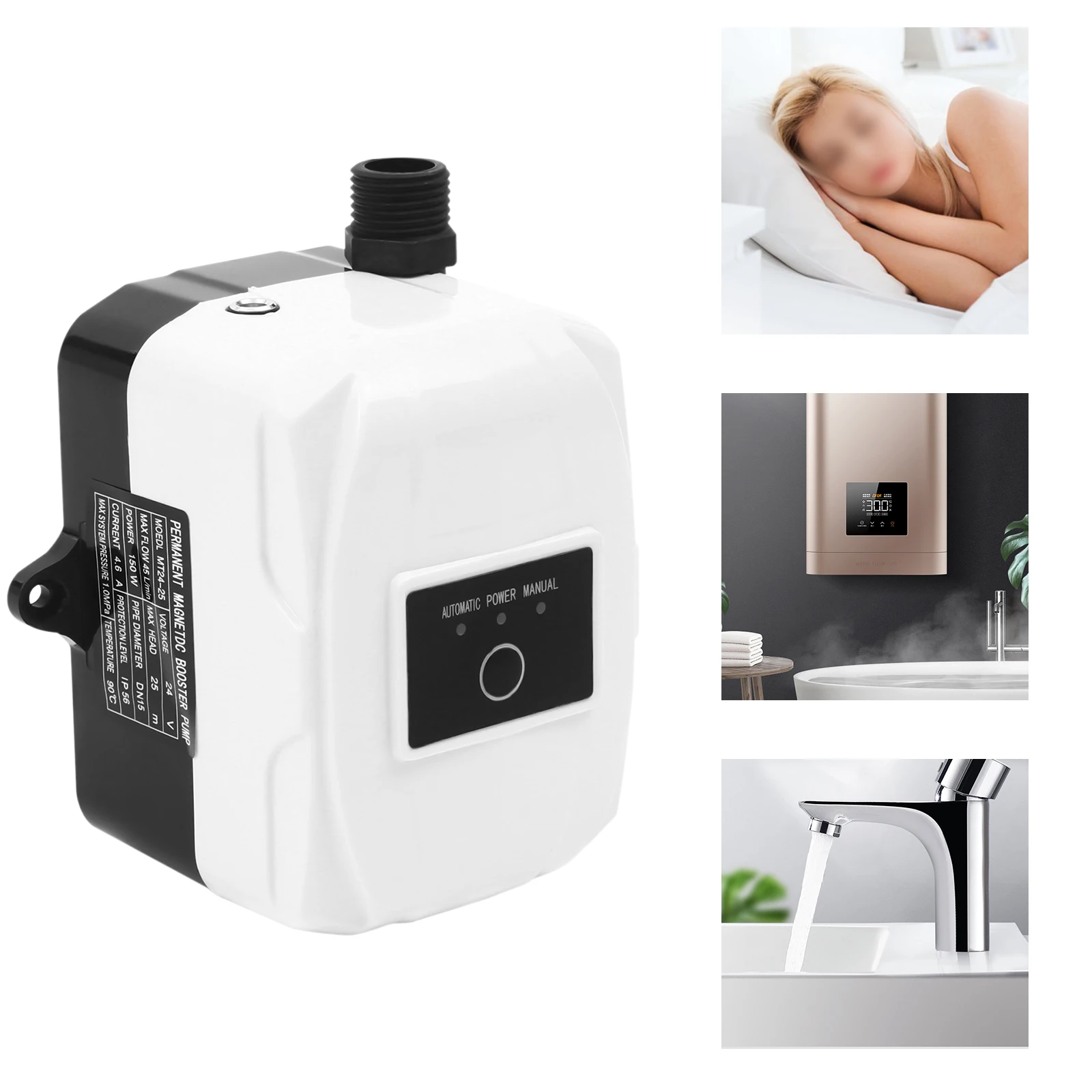 24V Portable Mini Pressure Booster Pump Automatic Boosting Pump Water Recirculating For Shower Kitchen 150W
